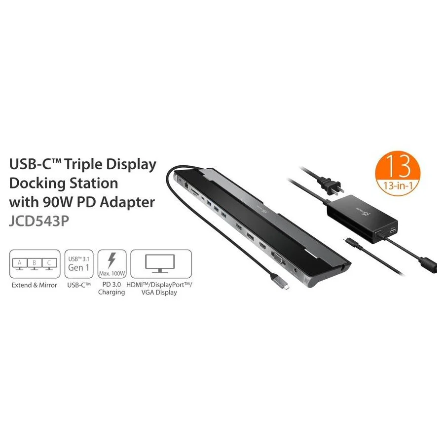 J5create USB-C Triple Display Docking Station JCD543 | 100W Power Delivery - Image 5
